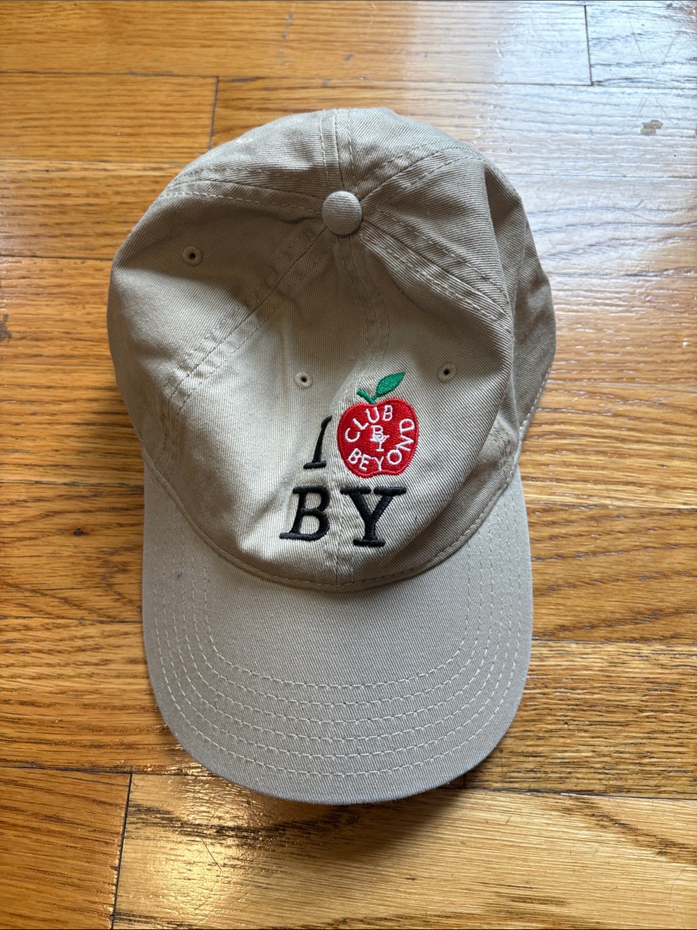 Beyond Yoga Beige Cap with Red Apple Embroidery